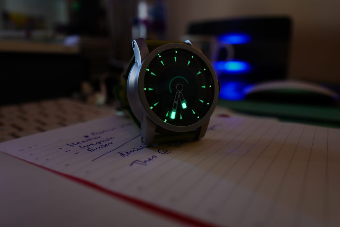 The Daymark automatic watch in the dark