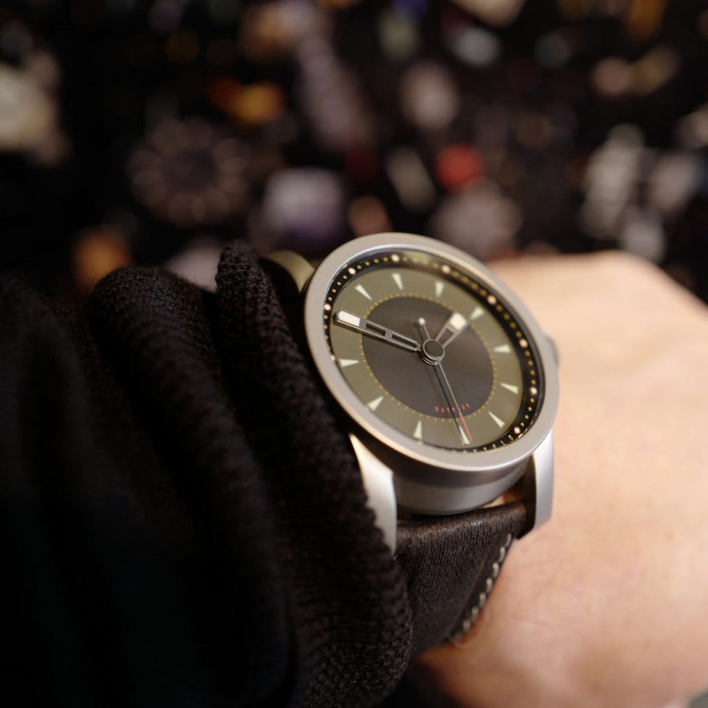 Daymark automatic watch on wrist