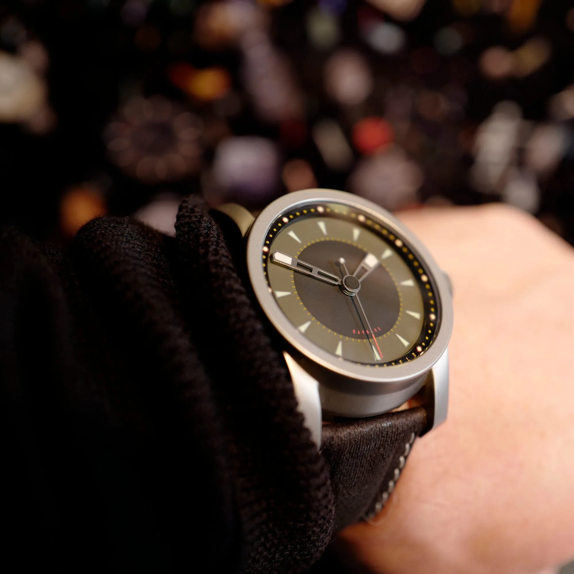 Daymark automatic watch on wrist