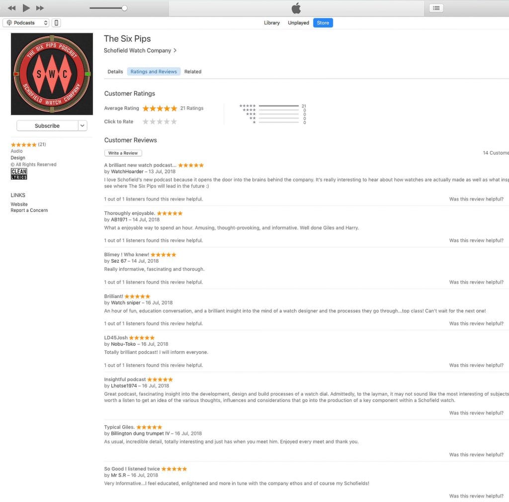 iTunes Six Pips Podcast Screenshot
