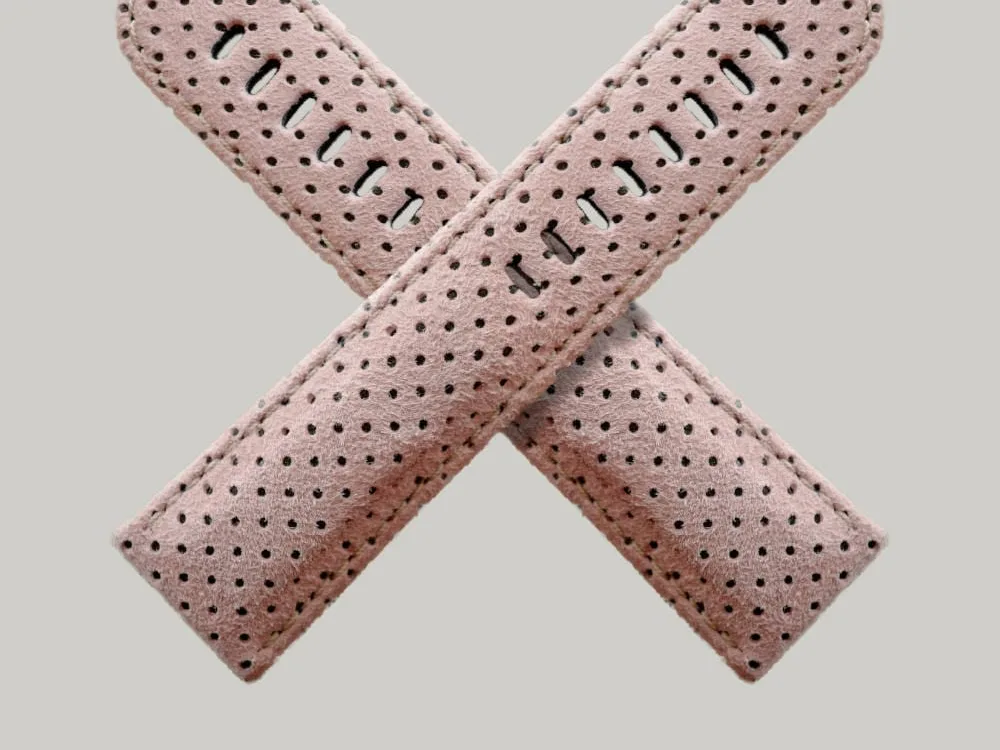 Pink Perforated suede watch strap made by Schofield Watch Company. Luxury watch straps with a fine texture.