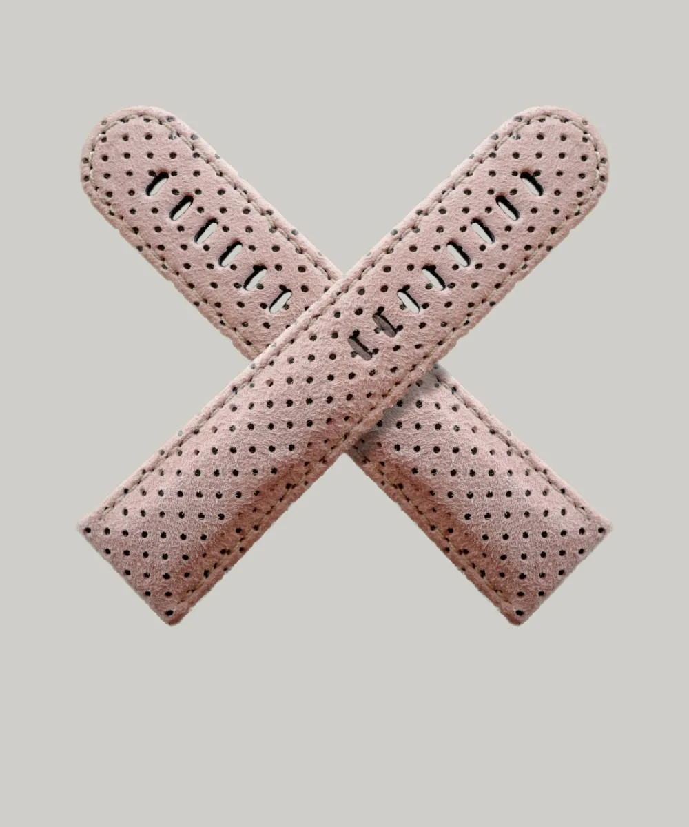 Pink Perforated suede watch strap made by Schofield Watch Company. Luxury watch straps with a fine texture.