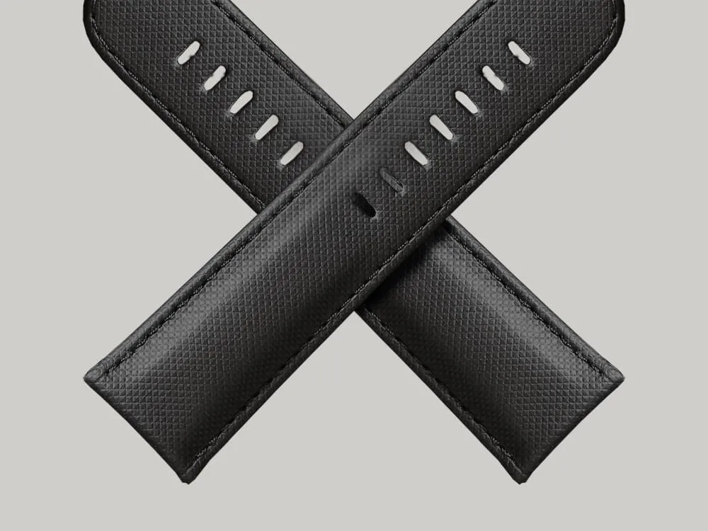 Quadrant leather on a light grey background. These fine leather watch straps have a subtle texture and are water resistant.