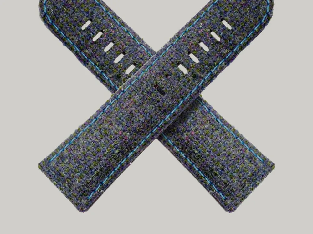 MRS L TYPE 4 green and blue tweed strap. The strap has contrasting pale blue stitching along the edges.