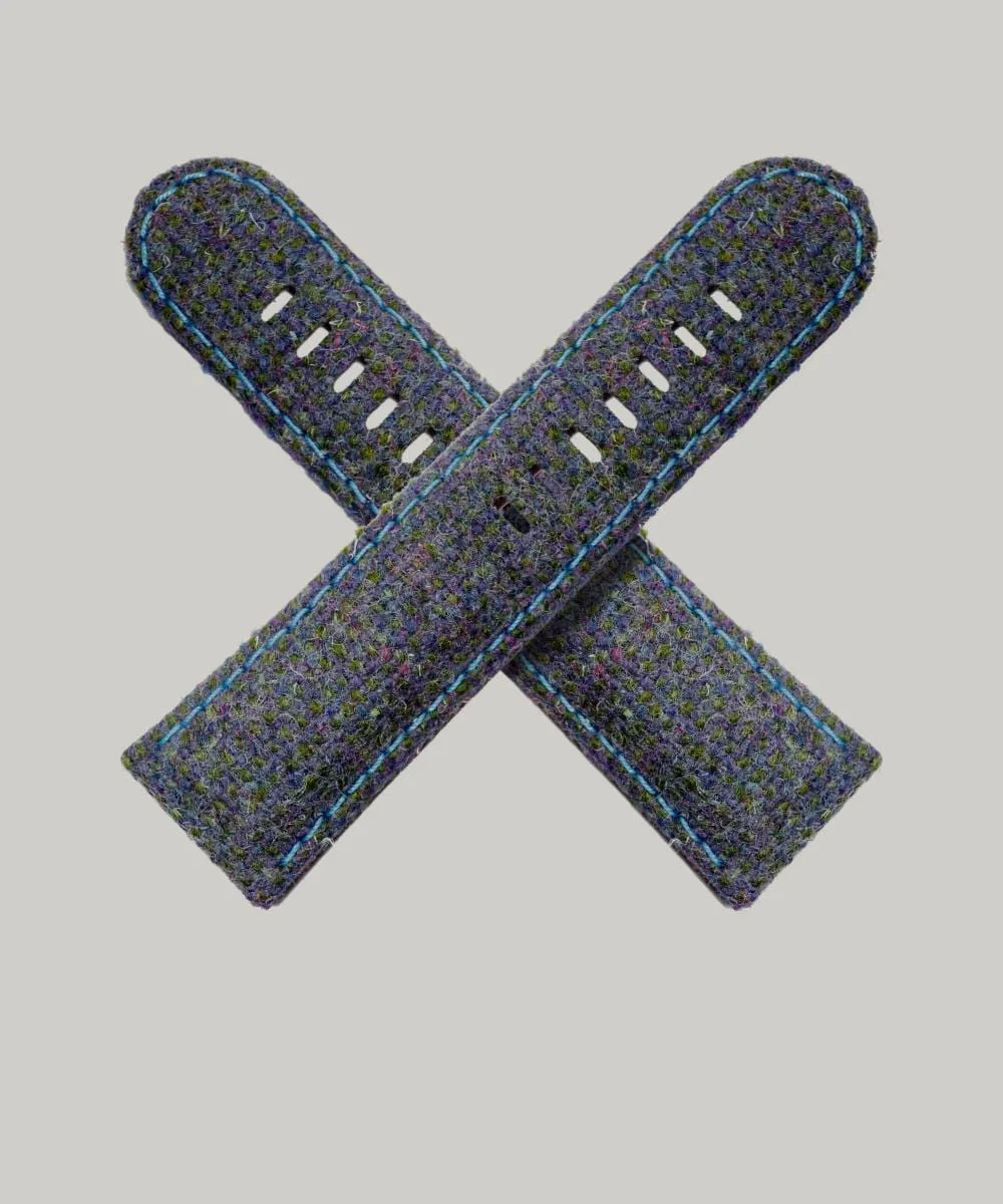 MRS L TYPE 4 green and blue tweed strap. The strap has contrasting pale blue stitching along the edges.