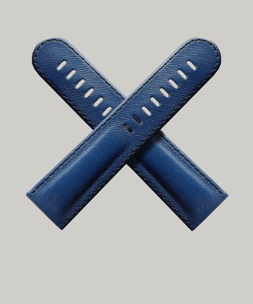 Luxury Blue Saffiano Watch strap Blue Saffiano, luxury Schofield watch strap in an cross shape showing the finest Italian Saffiano Leather.