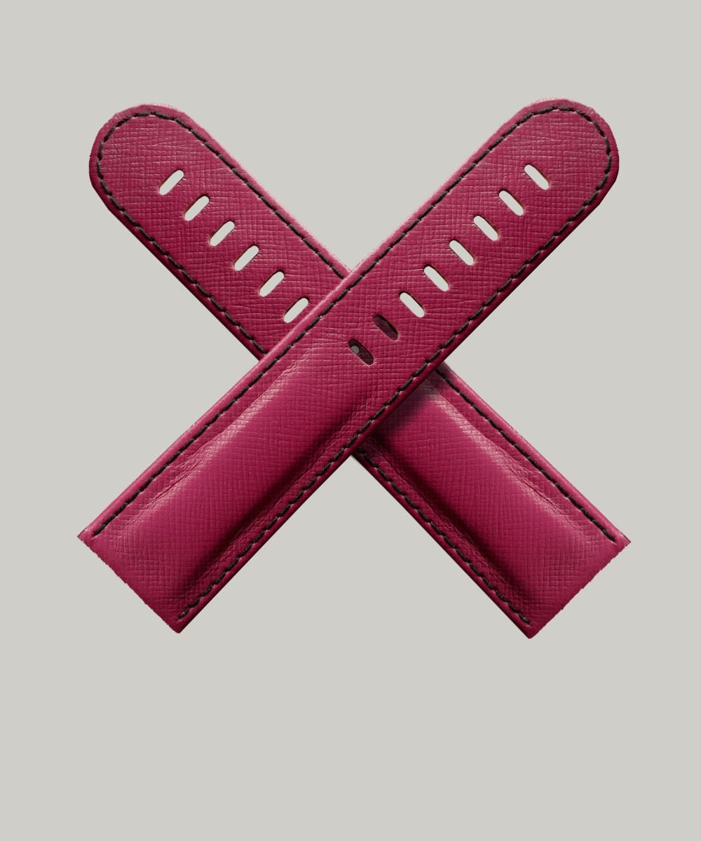 Pink Saffinao Leather Watch Strap Pink Saffiano, luxury Schofield watch strap in an cross shape showing the finest Italian Saffiano Leather.