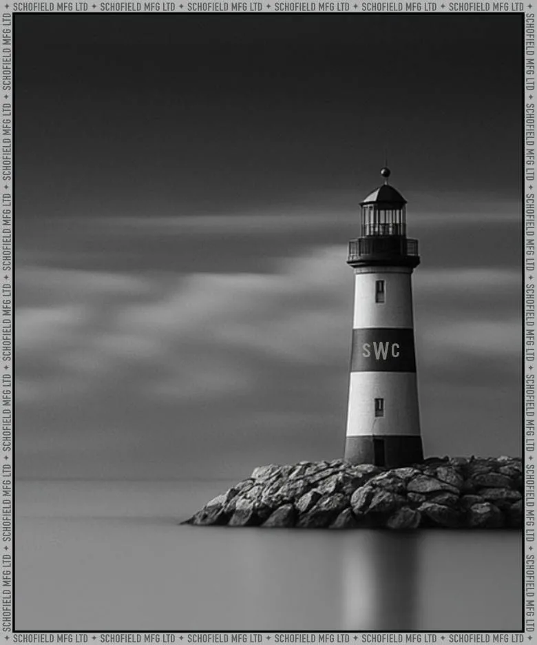A fictional image of the SWC (Schofield Watch Company) Lighthouse on a clam sea