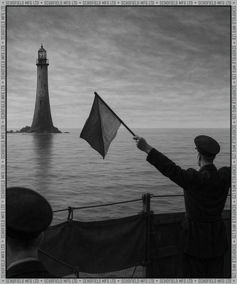 An image of men signalling a Lighthouse