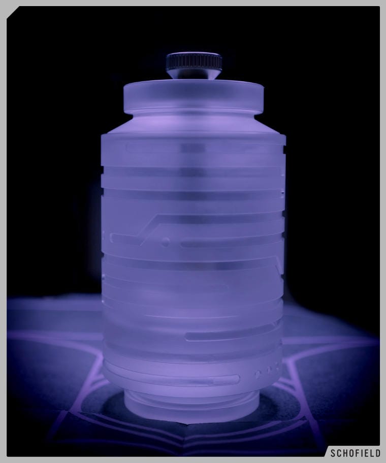 Clear watch case. Canister in lilac