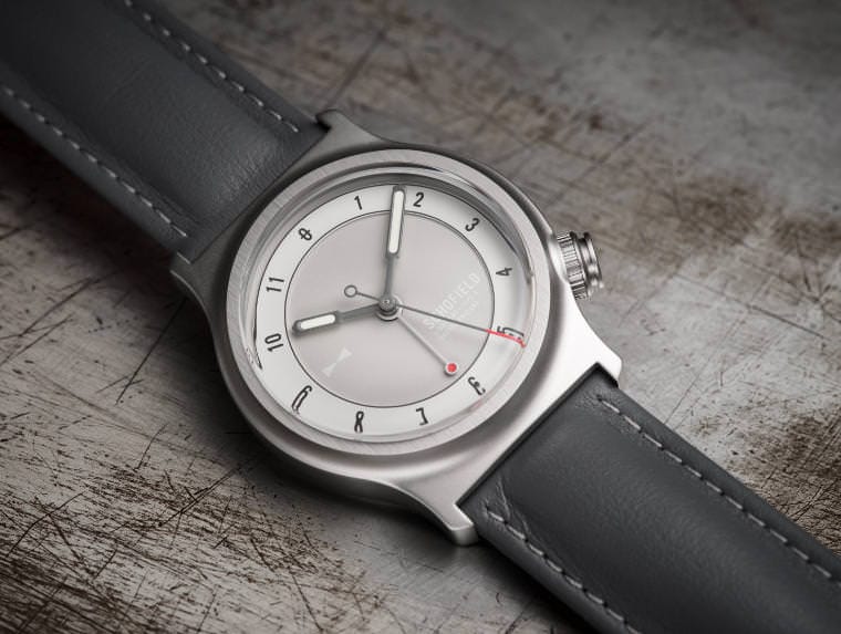 The Schofield Light field watch with a light dial