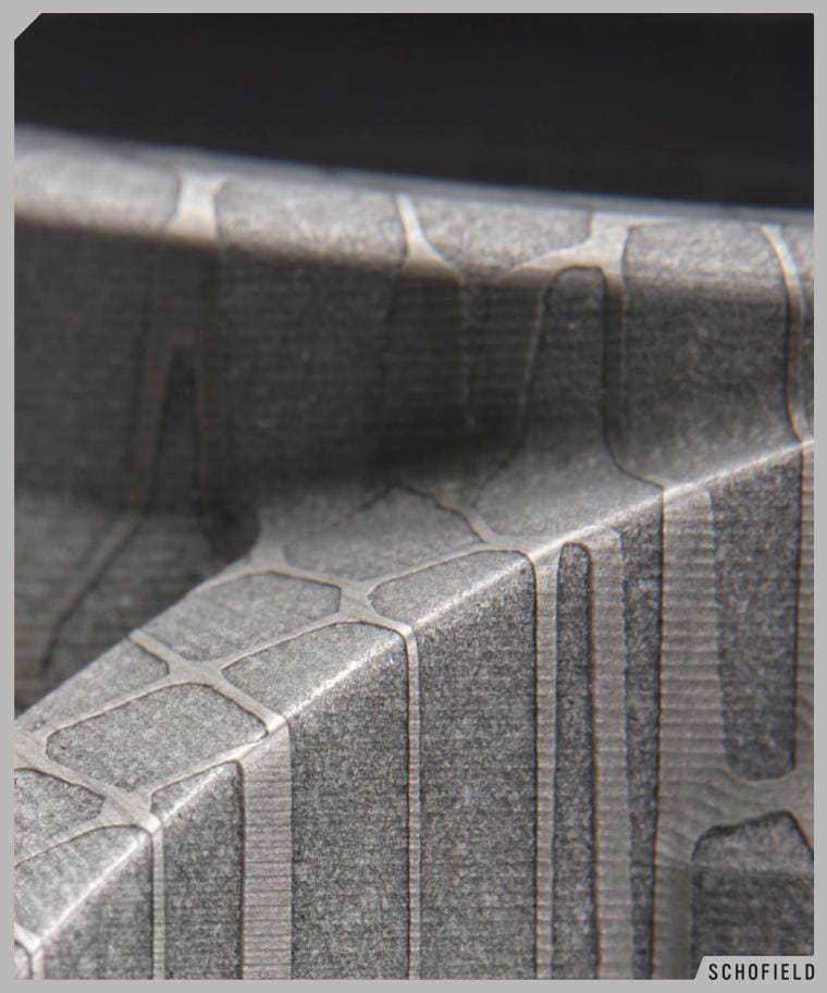 Close up of Damascus Steel Watch case