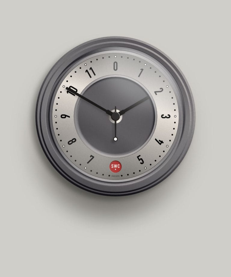 Small wall clock with silver dial