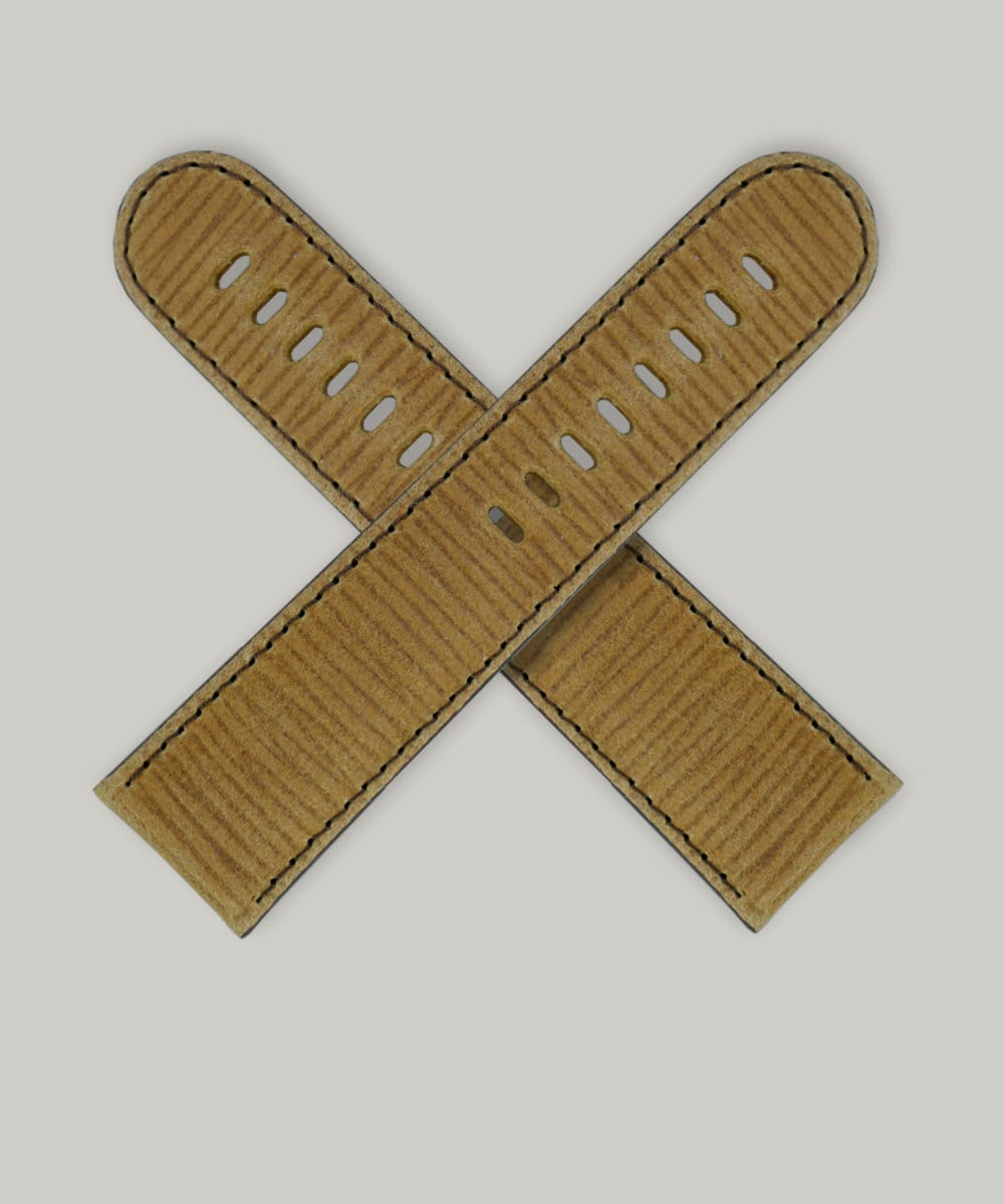 An unusually heavy textured Schofield watch strap in brown leather, tanned in the UK