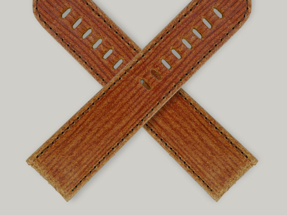 Heavily textured, hard-wearing brown leather watch strap