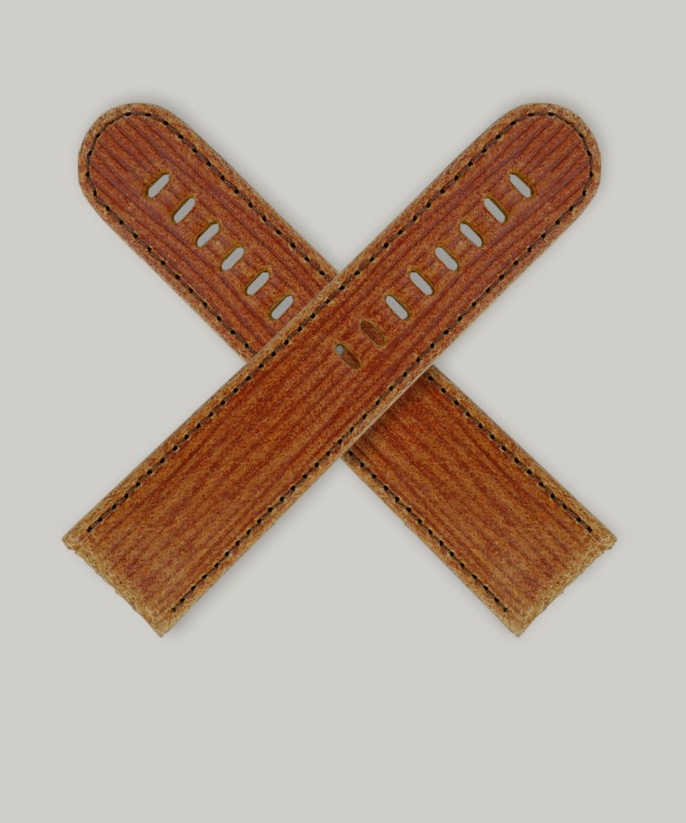 Heavily textured, hard-wearing brown leather watch strap