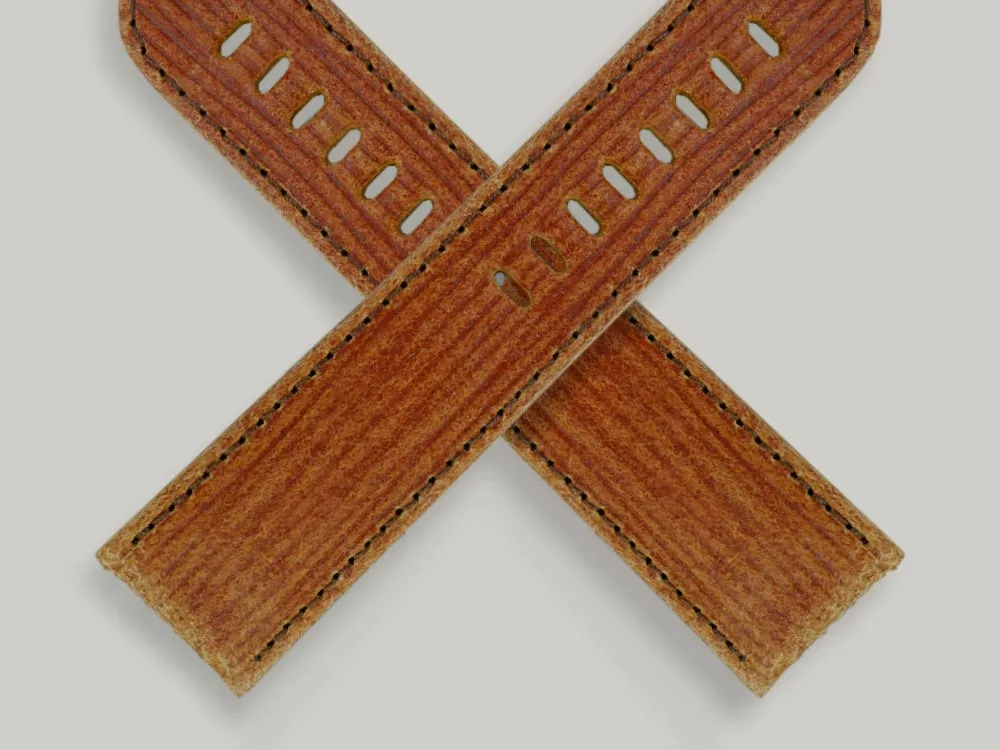 Brown textured strap Schofield leather watch straps. Deeply grained and embossed bark texture. Brown textured strap