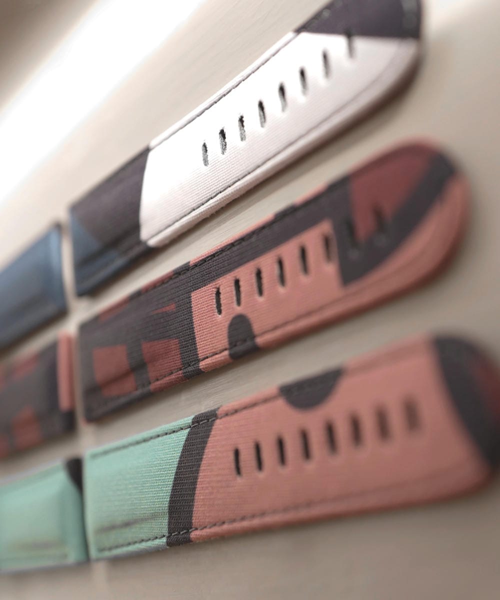 Schofield Special OBD Straps in pink, white, black, and teal