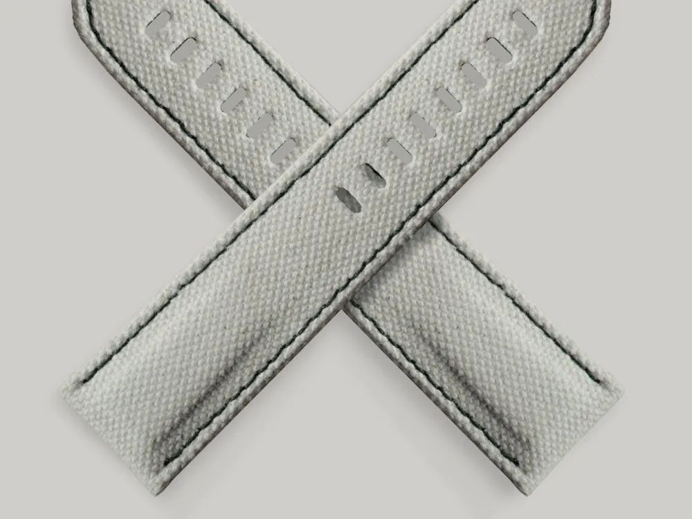 White canvas watch strap Scruff canvas watch strap in off-white with a black stitch