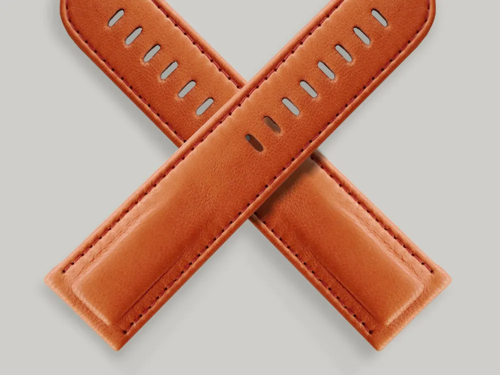 Luxury orange wax strap Tomato leather watch strap.