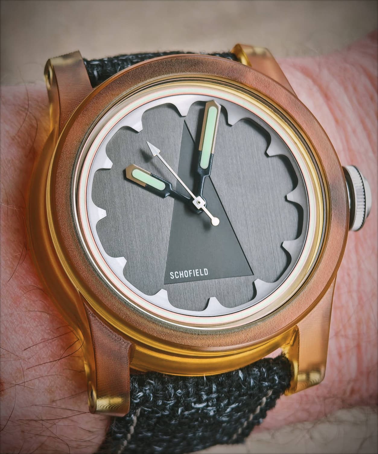 Skeptiko on wrist in a Tokyo black strap 