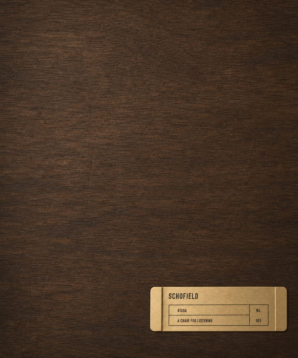 Brass badge for the Jazz Kissa chair designed by Giles Ellis for Schofield Watch Company