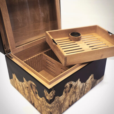 Inside the Schofield humidor with cedar tray